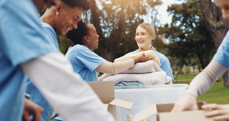 Solentra Wellness | Donation, volunteer and group of people in park together for sus
